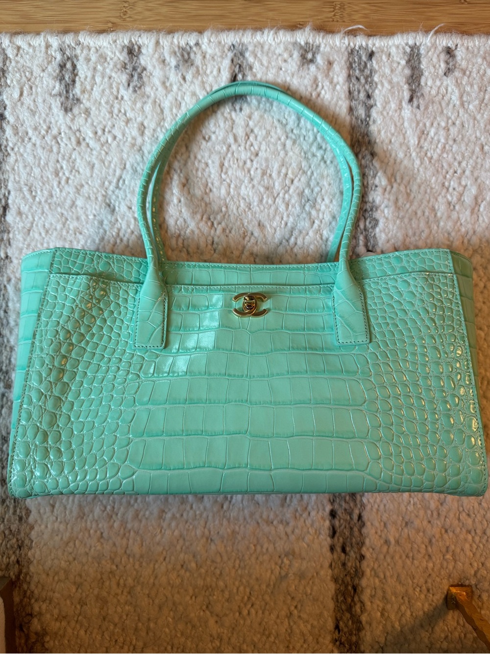 CHANEL Small Shopping Bag Crocodile Embossed Calfskin & Gold-Tone Metal Green